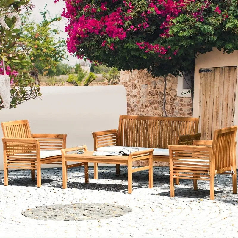 4 Piece Outdoor Acacia Wood Sofa Set