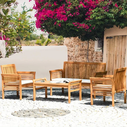 4 Piece Outdoor Acacia Wood Sofa Set