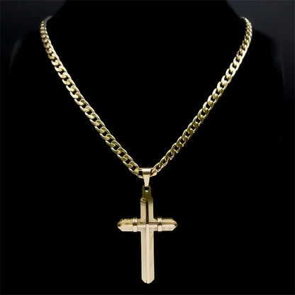 Cross Necklace - Stainless Steel Gold Plated Christian Long Necklaces