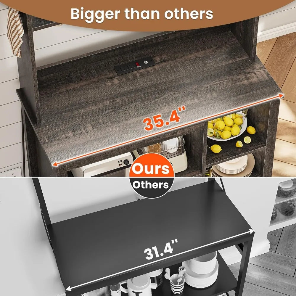 Kitchen Cabinet with Hutch, Power, LED Lights