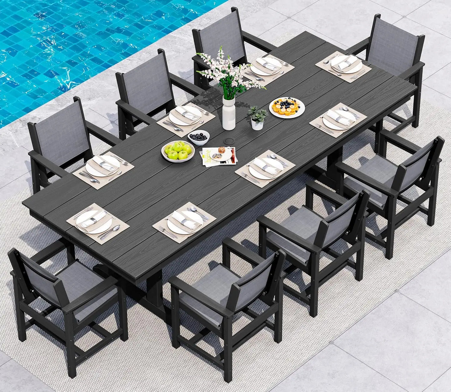 9 Piece Outdoor Dining Set 84" HDPE Table & Chairs All Weather