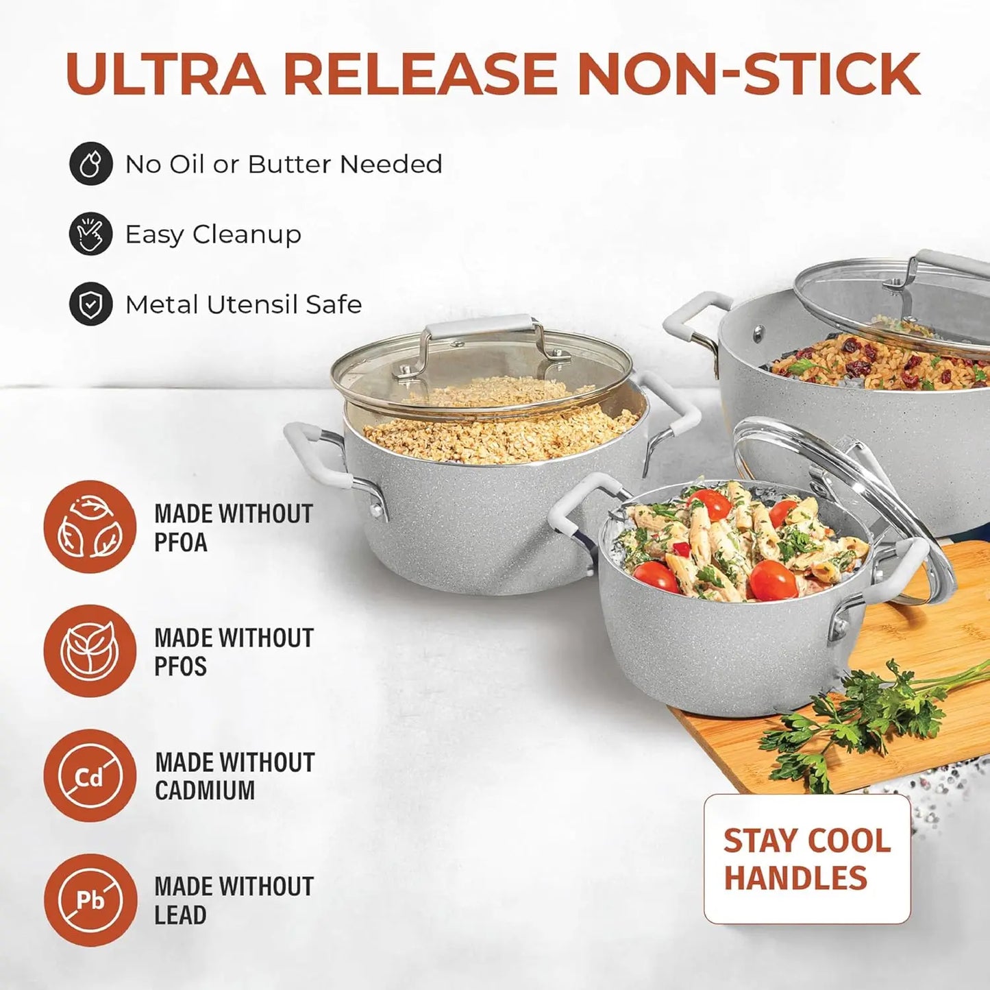 Nonstick Stackable Cooking Pots Set, 6-Piece