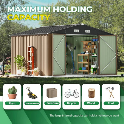 FT Metal Storage Shed, Large Outdoor Garden Shed with Lockable Door