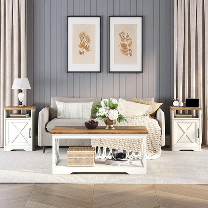 Farmhouse Coffee Table Set with Charging Station