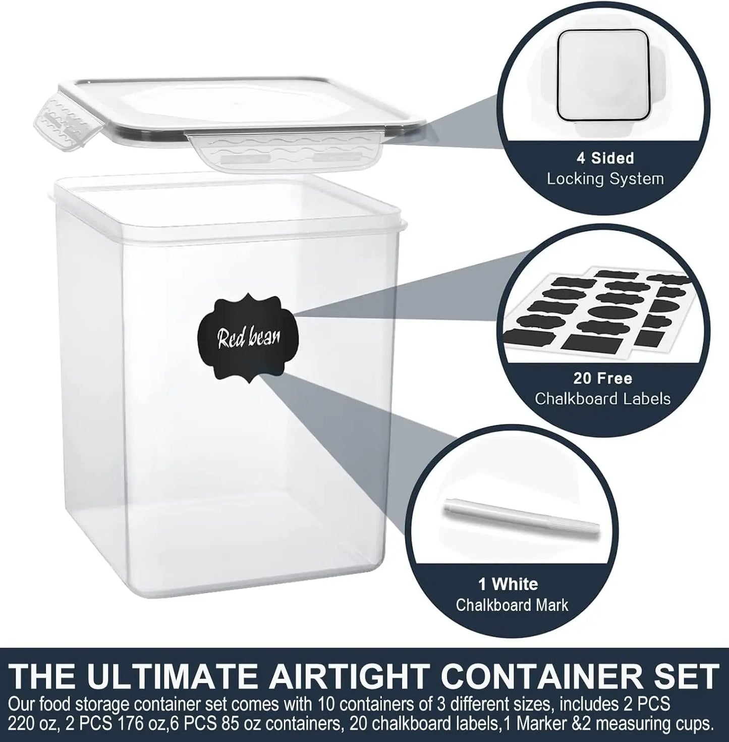 Large Airtight Food Storage Containers, 10-Pack