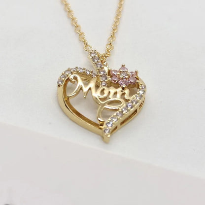 Gold-Plated Mom Heart Necklace with Cubic Zirconia