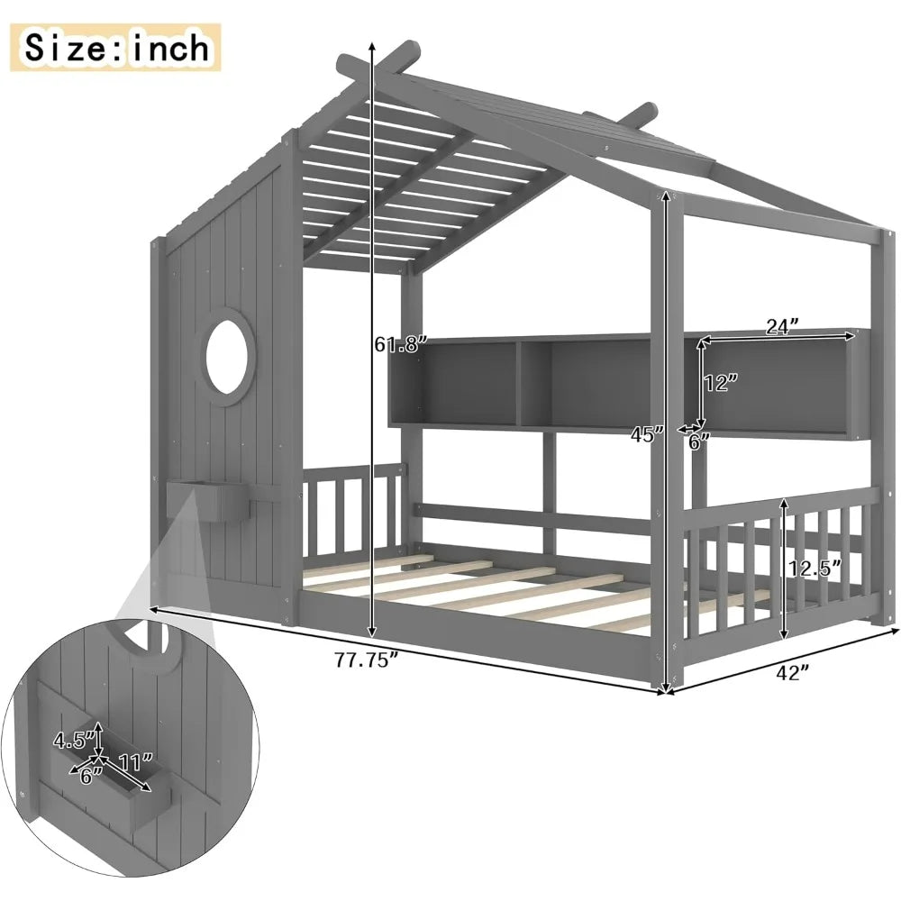 Twin-Sized Floor Bed Frame with top