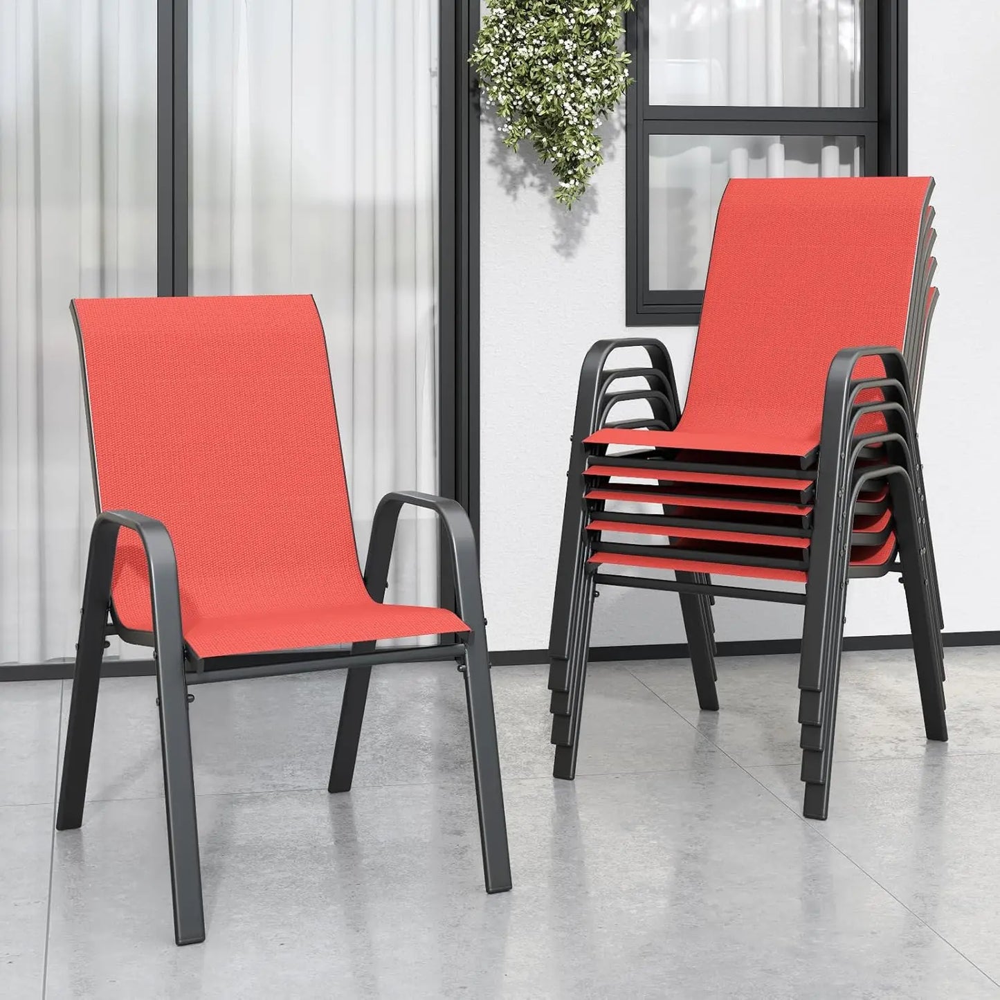Stackable All-Weather Metal Patio Dining Chairs Set of 6