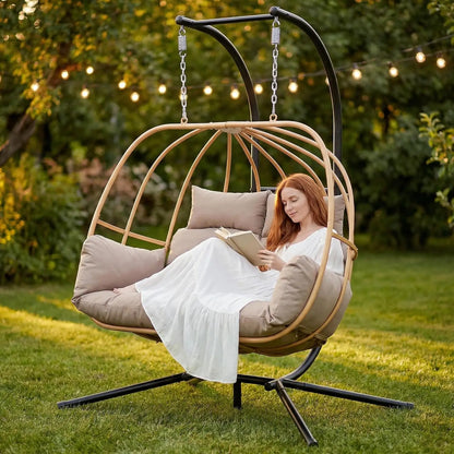 Egg Hanging Swing Chair with Stand and Cushions
