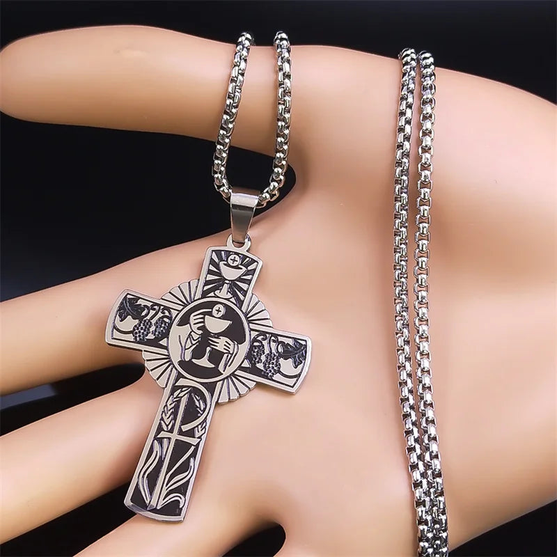 Christian Christ Cross Necklace Stainless Steel Chain Jewelry