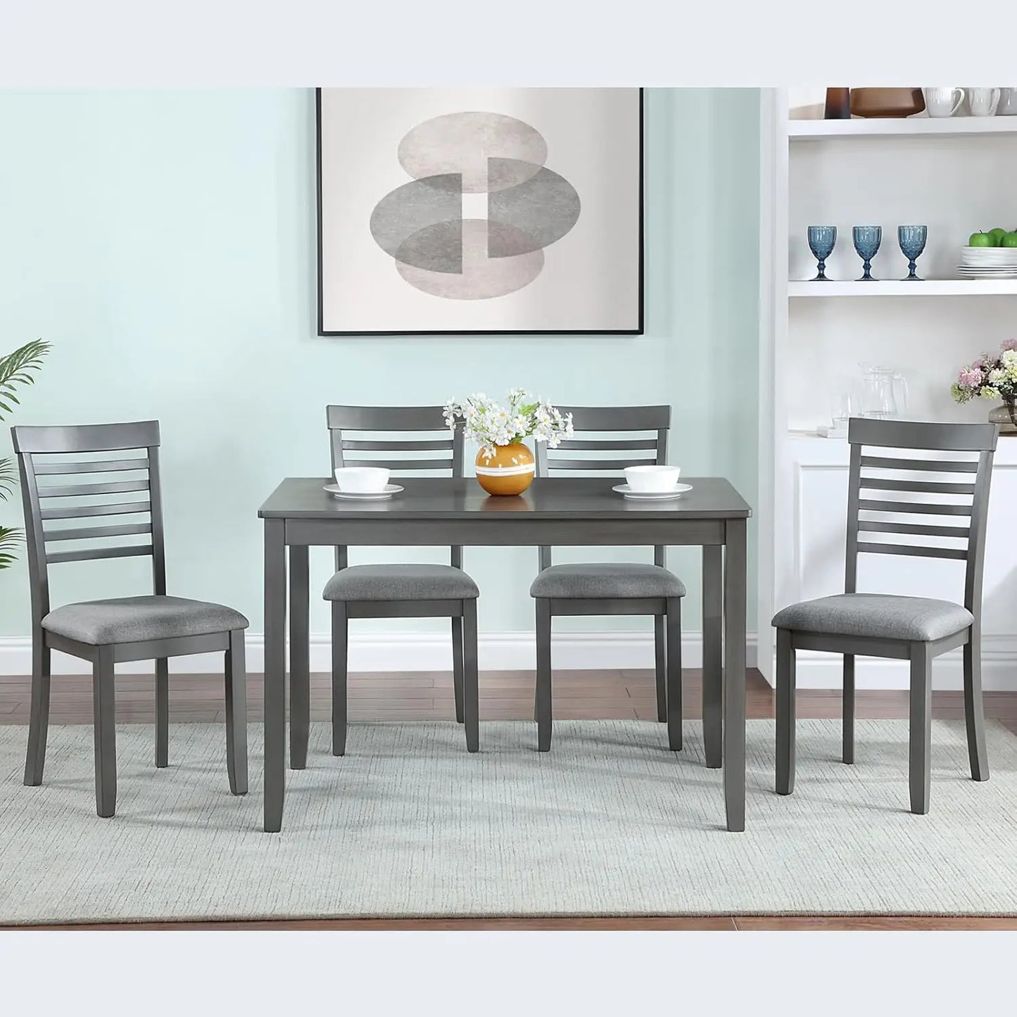 5 Piece Dining Table Set, 4 Upholstered Chairs