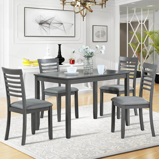 5 Piece Dining Table Set, 4 Upholstered Chairs
