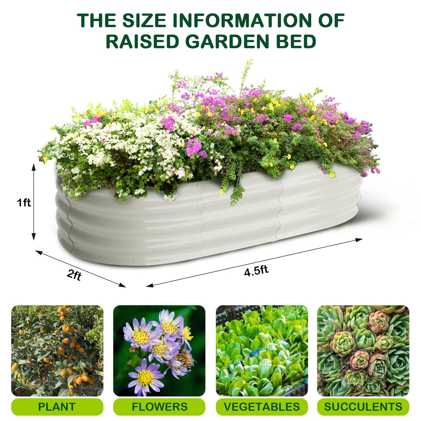 2 Pcs 4.5x2x1ft Raised Garden Bed, Galvanized