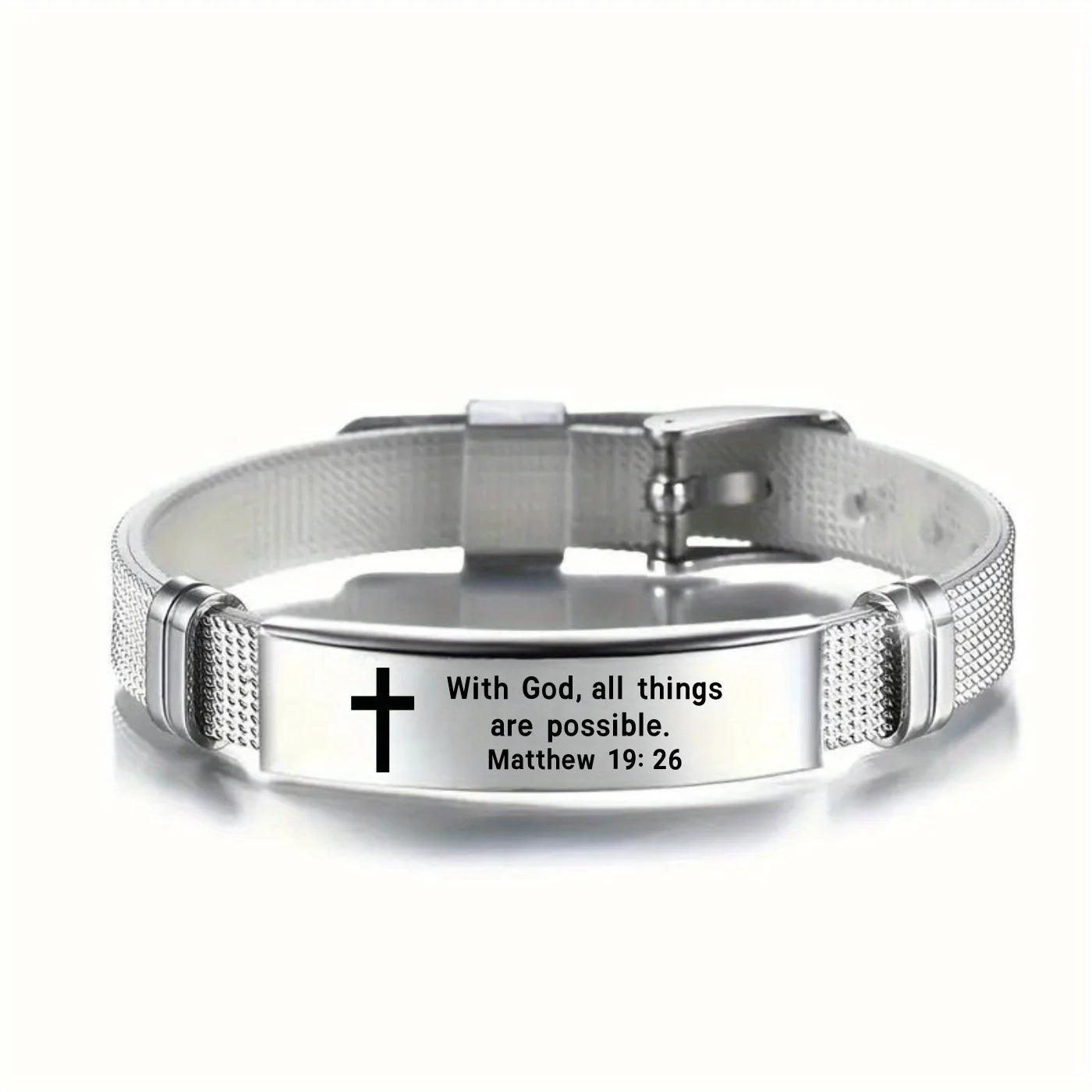 Adjustable Bible Verse Bracelet - Scripture Jewelry with Bible Verses, Christian Religious Gift for Women/Men - Adjustable Slider Clasp - Matthew 19:26 Inspired Design