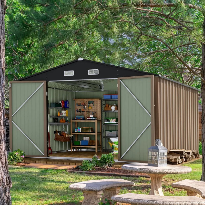 FT Metal Storage Shed, Large Outdoor Garden Shed with Lockable Door