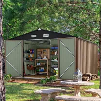 FT Metal Storage Shed, Large Outdoor Garden Shed with Lockable Door