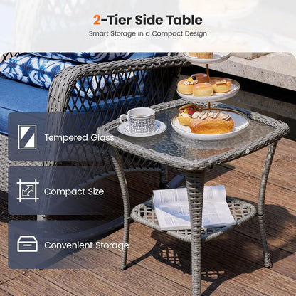 3 Piece Wicker Rocking Bistro Set Cushioned Side Table Backyard Porch Balcony Poolside 4in Thick, Customized