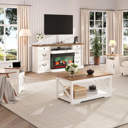 Farmhouse Coffee Table Set with Charging Station