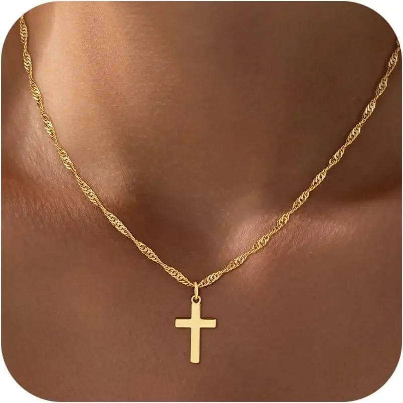 18K Real Gold Plated Stainless Steel Cross Necklace