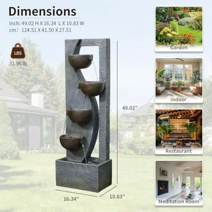 Outdoor 5-Tier Tall Waterfall Fountain 49.2 Inch with LED Lights and Pump