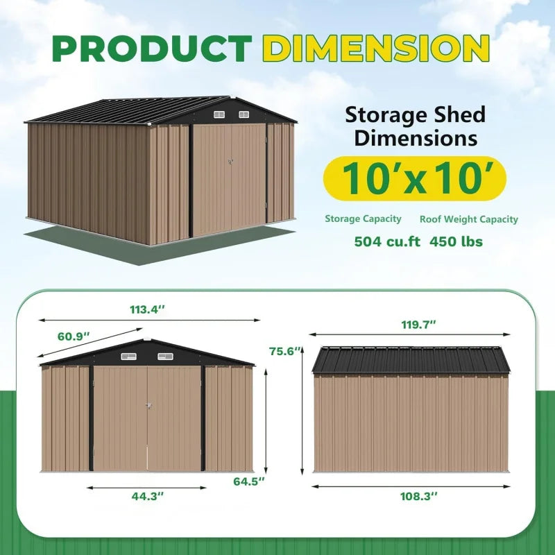 FT Metal Storage Shed, Large Outdoor Garden Shed with Lockable Door