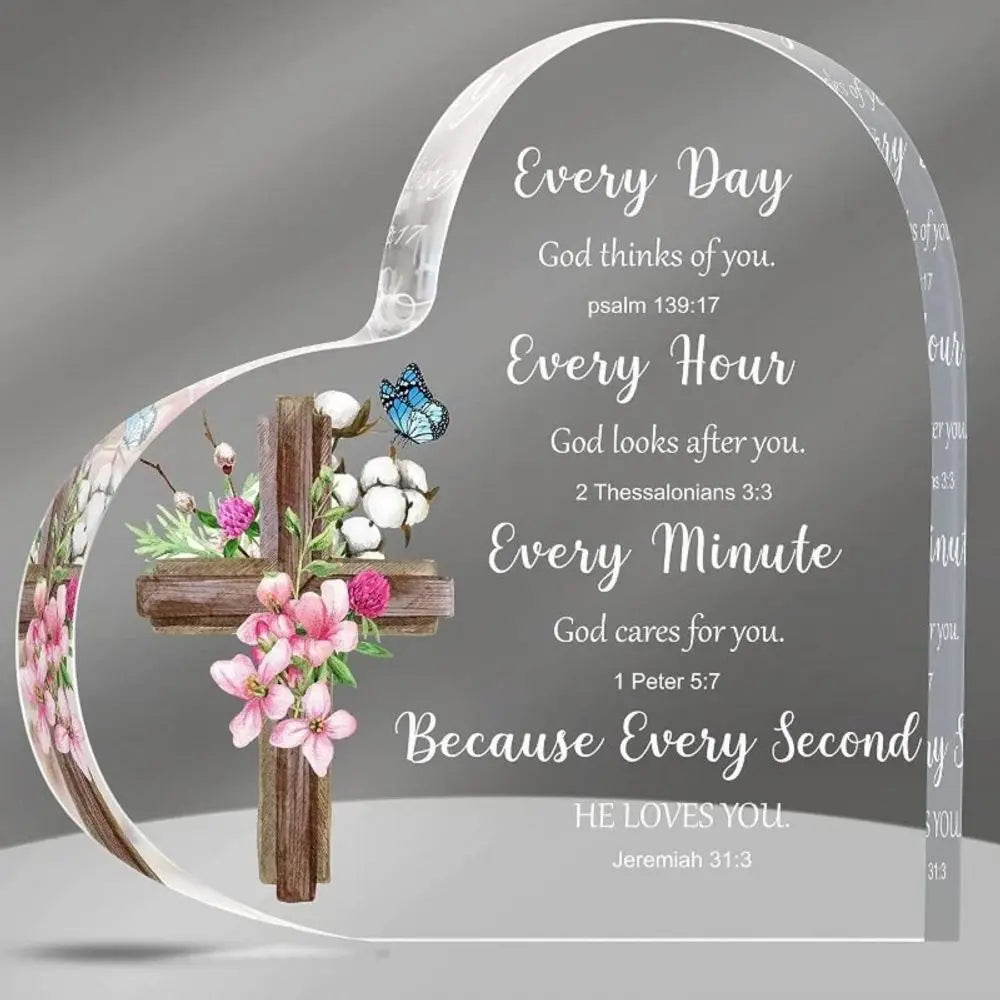 Heart-Shaped Bible Verse Acrylic Decor, Desk & Home Decor