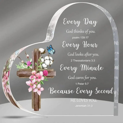 Heart-Shaped Bible Verse Acrylic Decor, Desk & Home Decor