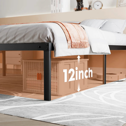 Basic Metal Platform Bed Frame Steel Slat Support 350LBS