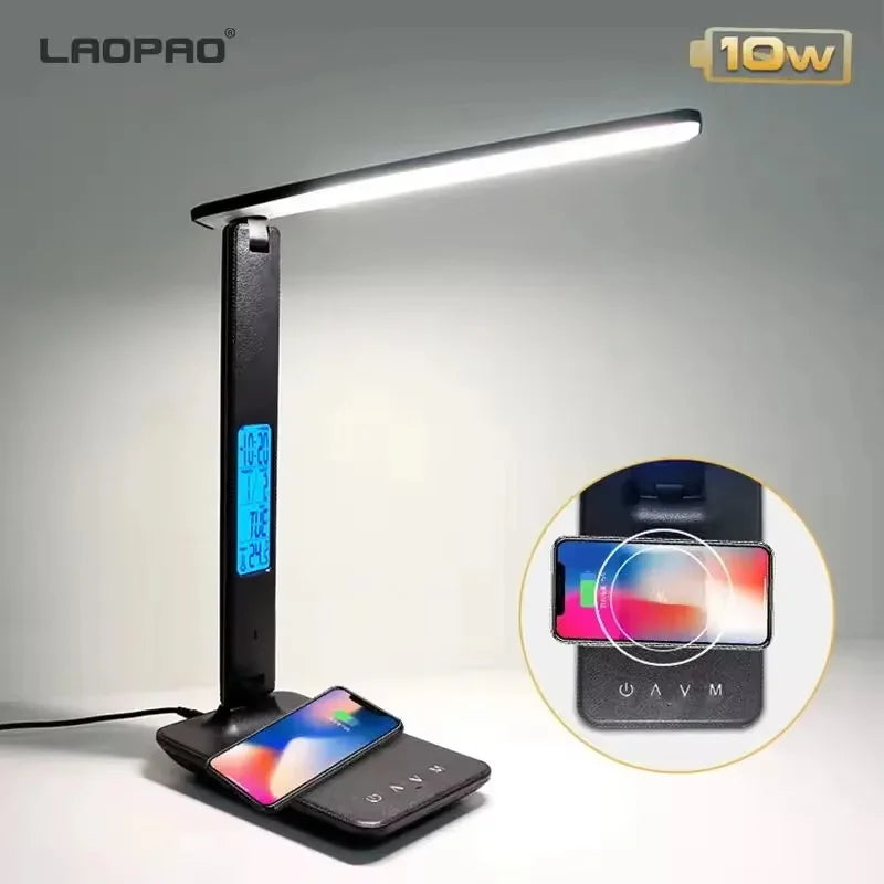 10W Wireless LED Desk Lamp USB Charging Port, Dimmable
