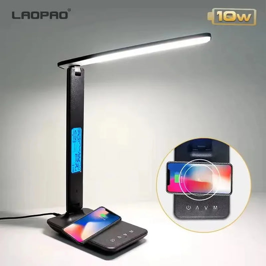 10W Wireless LED Desk Lamp USB Charging Port, Dimmable