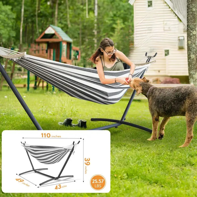 Hammock with Adjustable Stand, Storage Bag, 600lb Capacity