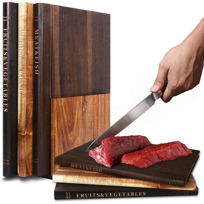 Book Cutting Board Set Of 3 with Stand, Solid Acacia