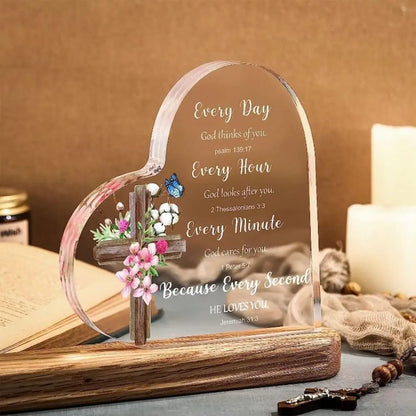 Heart-Shaped Bible Verse Acrylic Decor, Desk & Home Decor