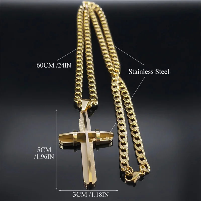 Cross Necklace - Stainless Steel Gold Plated Christian Long Necklaces