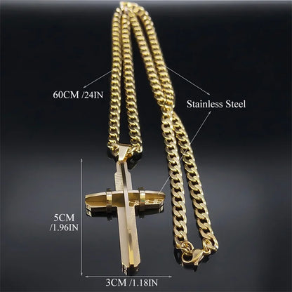 Cross Necklace - Stainless Steel Gold Plated Christian Long Necklaces