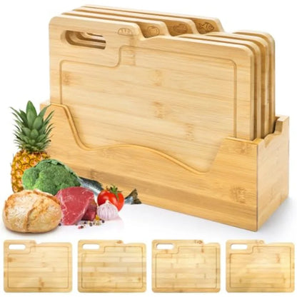 4 Pack 12.5"L x 9.8"W Bamboo Cutting Boards with Holde