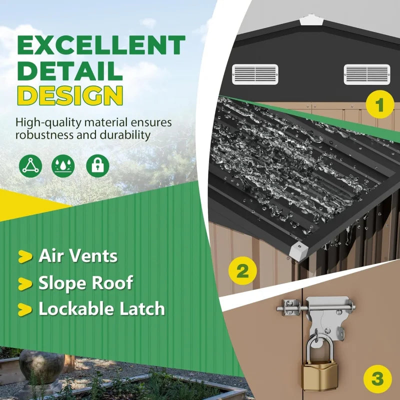 FT Metal Storage Shed, Large Outdoor Garden Shed with Lockable Door