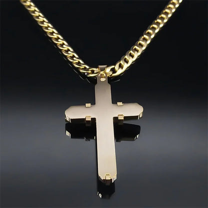 Cross Necklace - Stainless Steel Gold Plated Christian Long Necklaces