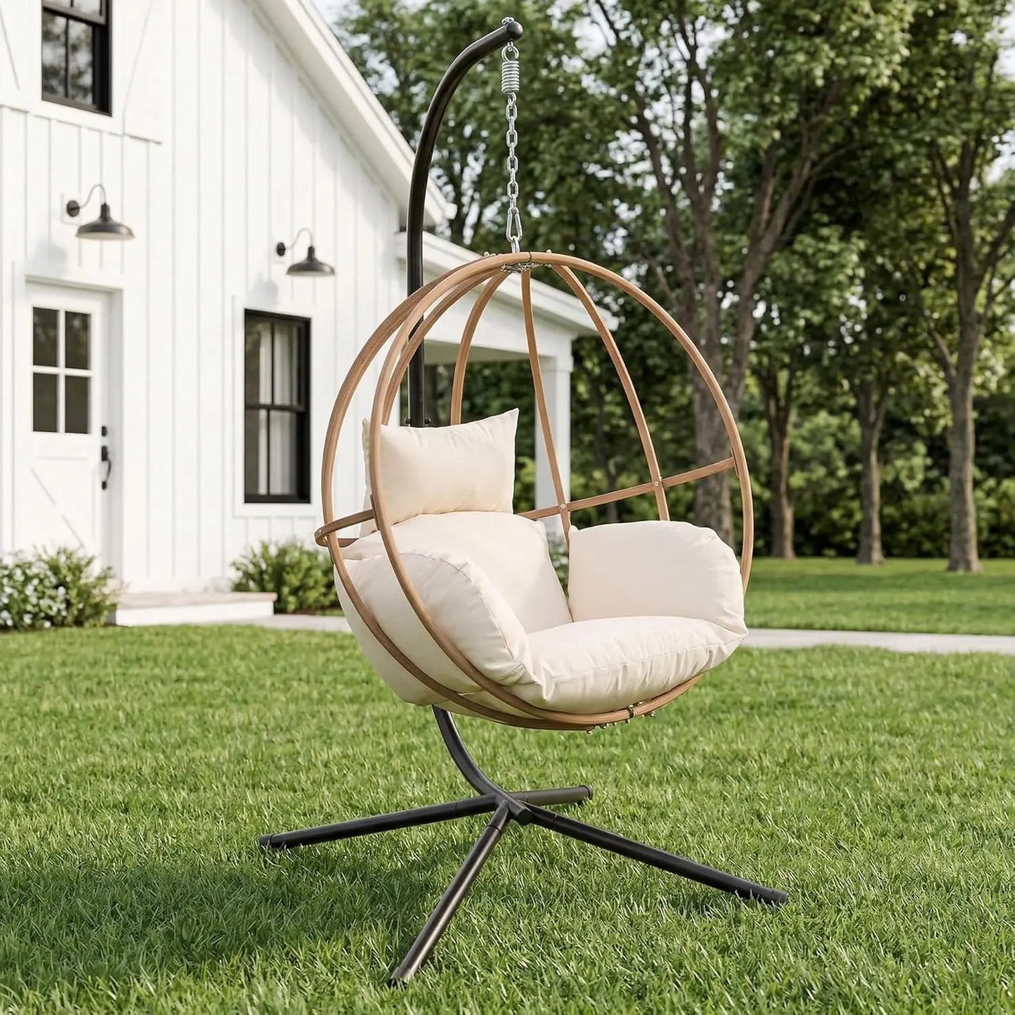 Egg Hanging Swing Chair with Stand and Cushions