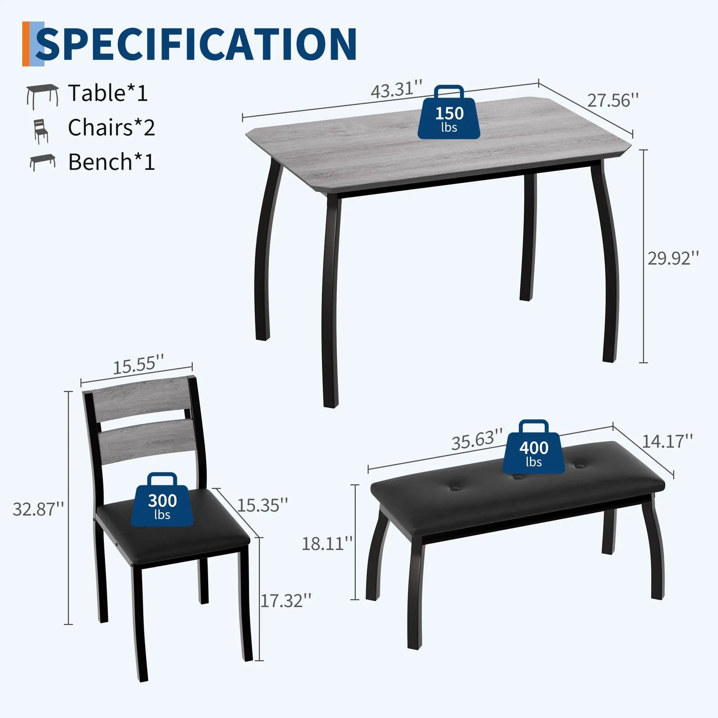 4 Piece Dining Furniture Set, Upholstered