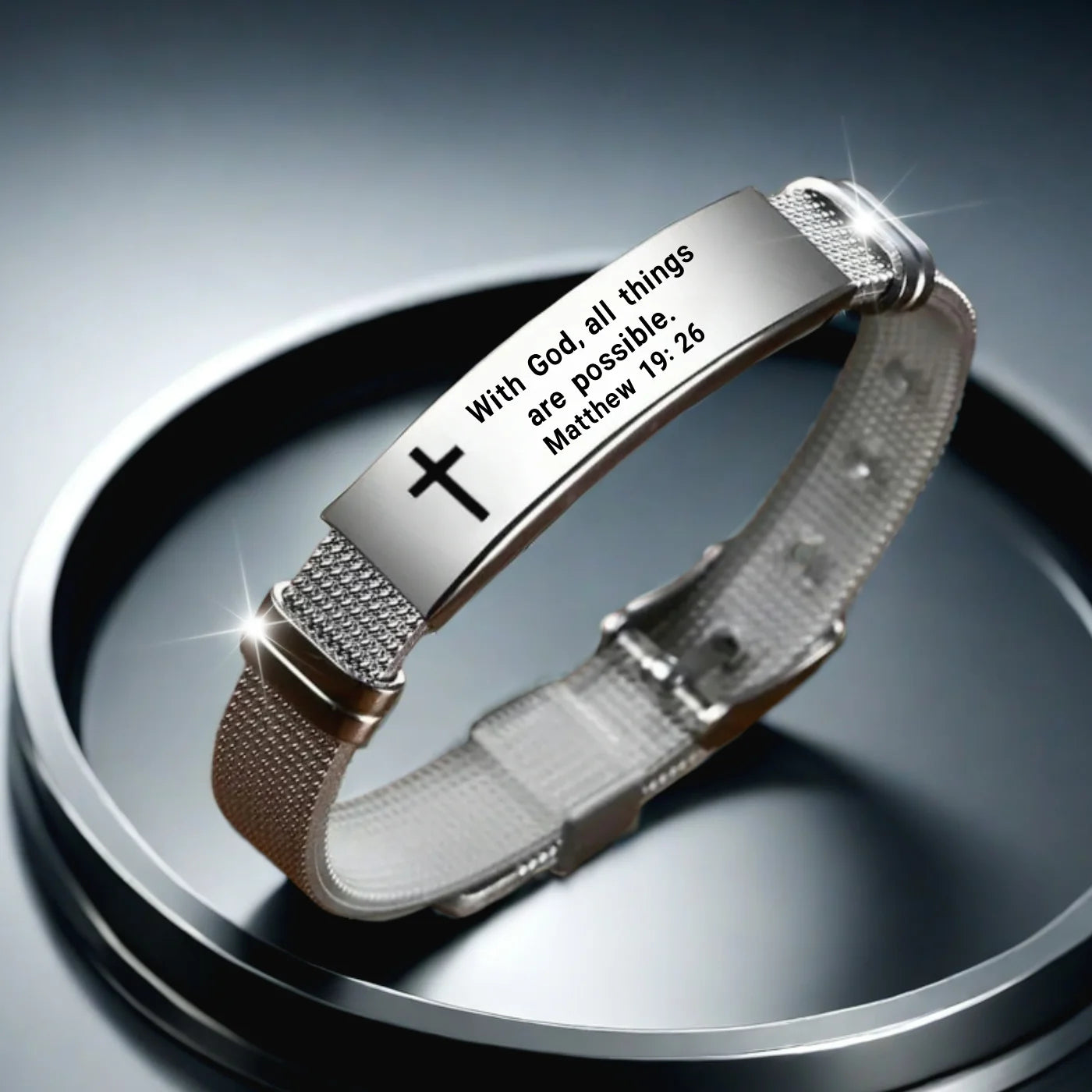 Adjustable Bible Verse Bracelet - Scripture Jewelry with Bible Verses, Christian Religious Gift for Women/Men - Adjustable Slider Clasp - Matthew 19:26 Inspired Design