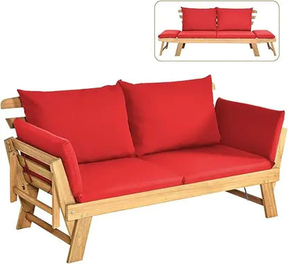 Convertible Acacia Wood Patio Couch Sofa Bed