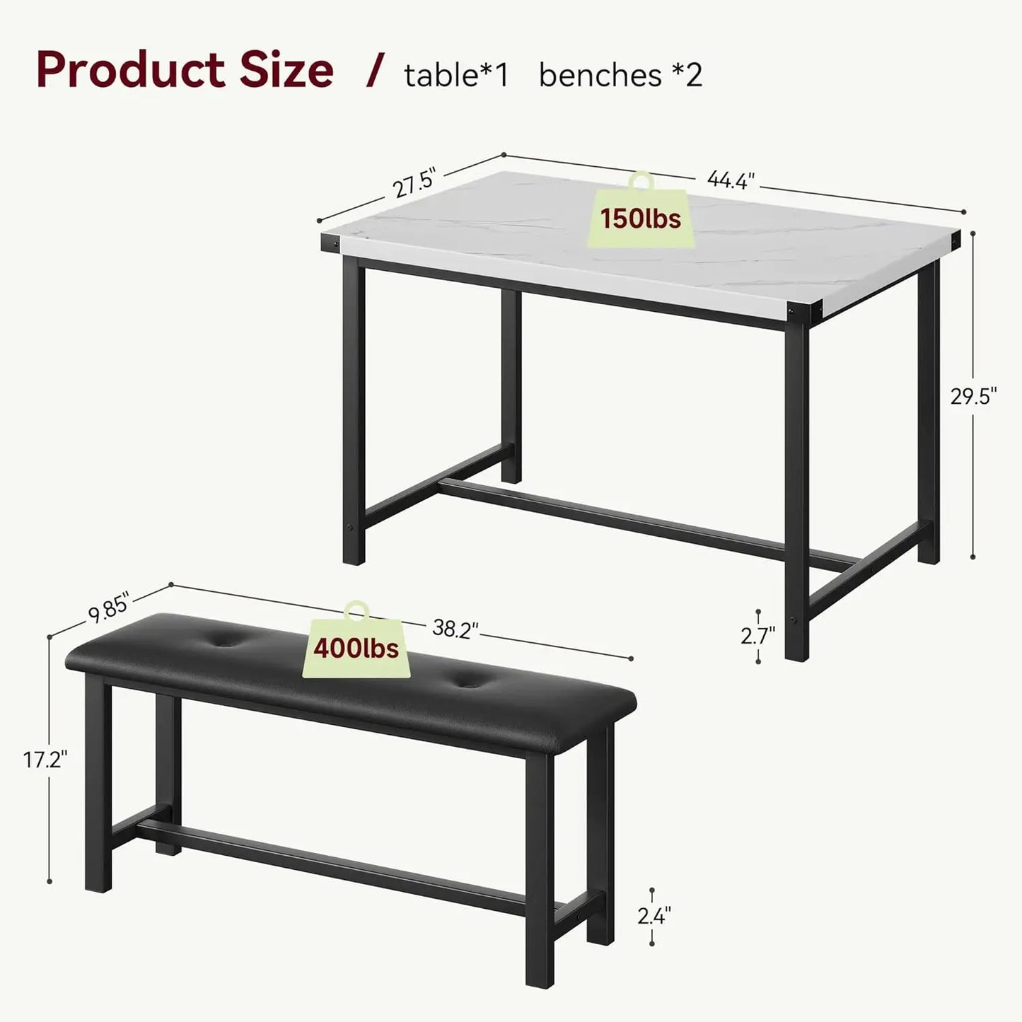 Space Saving Cozy Dining Table Set, Upholstered Benches