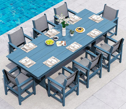 9 Piece Outdoor Dining Set 84" HDPE Table & Chairs All Weather