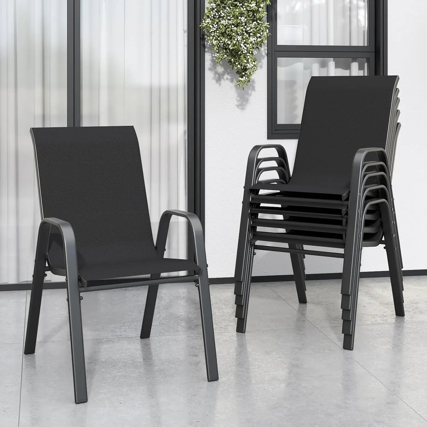 Stackable All-Weather Metal Patio Dining Chairs Set of 6