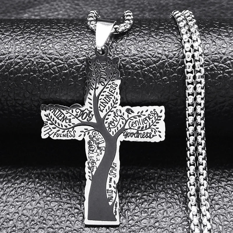 Christian Christ Cross Necklace Stainless Steel Chain Jewelry
