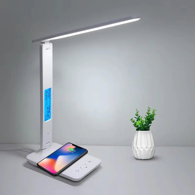 10W Wireless LED Desk Lamp USB Charging Port, Dimmable