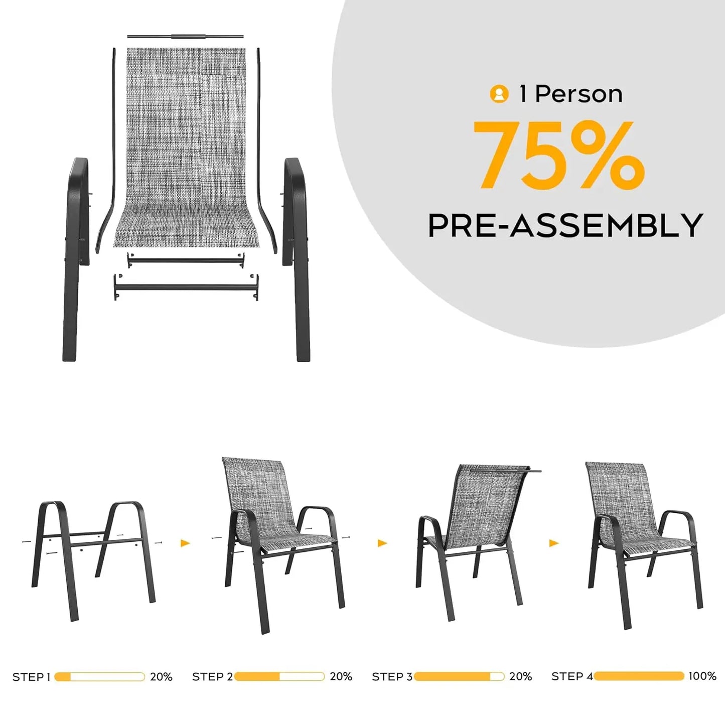 Stackable All-Weather Metal Patio Dining Chairs Set of 6