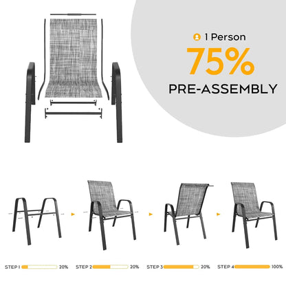 Stackable All-Weather Metal Patio Dining Chairs Set of 6