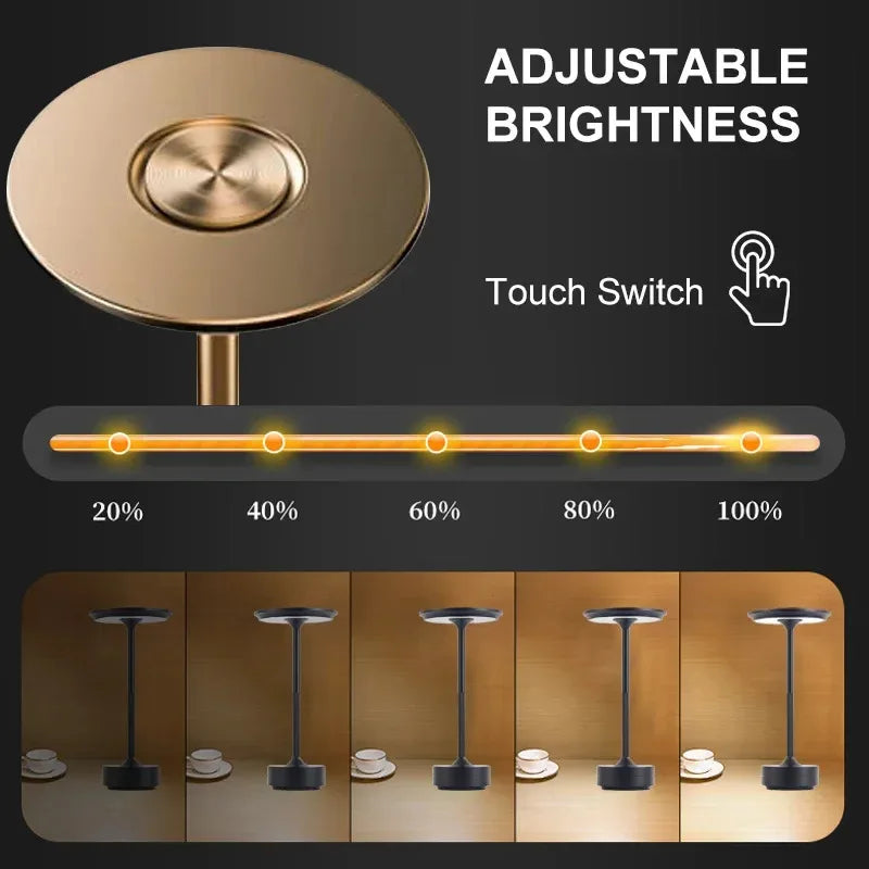 LED Desktop Lamp, Touch Dimming, Metal, USB Recharge
